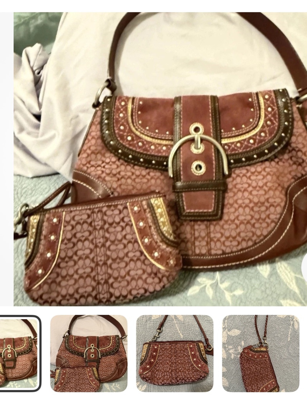 Coach Burgundy SoHo Y2K mini C Signature Shoulder Bag with Matching Wristlet